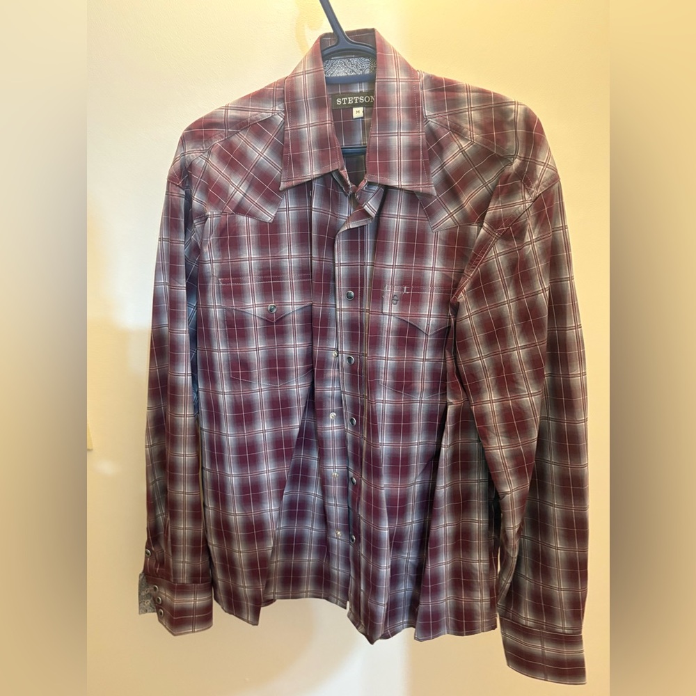Stetson Men's Burgundy and White Western Shirt